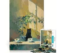 1000-piece Puzzle for Adults Black Cat by The Window Sharp Cut Art Creative Skill Toy Idle Time Game Christmas Calm Gift (38x52cm)