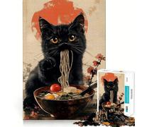 1000-piece Puzzle for Adults Black Cat Eating Ramen Sharp Cut Art Creative Skill Toy Idle Time Game Christmas Calm Gift (50x75cm)