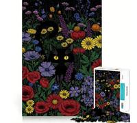 1000 Piece Puzzle For Adults Black Cat in A Flower Garden Clean Cut Piece Thinking Skill Game Calm Time Fun Xmas Scene Art (50x75cm)