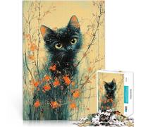 1000-piece puzzle for adults Black Cat in Bloom Made of wood for age 14+ unique challenge game Offered as gifts for the whole family。size：50x75cm/19.68x29.52inch