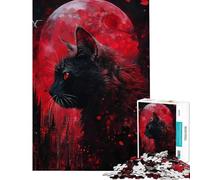 1000-piece Puzzle for Adults Black Cat Under Blood Moon Help The Brain Exercise Difficult Challenge Relaxing Games for 14+ Puzzle Game Offered (50x75cm)