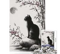 1000-piece Puzzle for Adults Black Cat Under Moonlit Cherry Blossoms Jigsaw Puzzles for Adults But Fun And Humorous Help The Brain Exercise Gifts for Friends And Family (38x52cm)