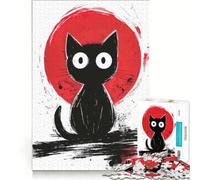 1000 Piece Puzzle For Adults Black Cat with Red Circle, Brain Teaser Game, Family Activities, Unique Gifts for Birthday And Christmas 38x52cm