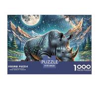 1000 Piece 。 Puzzle for Adults Black Rhinoceros with Extra Fun Challenges - Stunning Under The Moon Puzzle - Perfect for Relaxation - Creativity & Gift Giving 38x26cm/1000pcs