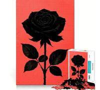 1000 Piece Puzzle For Adults Black Rose on Coral Background Clean Fit Decor, Brain Activity Fun, Cozy Time Play, Festive Leisure Gift (38x26cm)