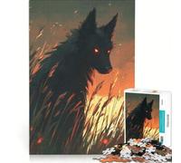 1000 Piece Puzzle For Adults Black Wolf with Glowing Eyes, Brain Teaser Game, Difficult Hard, Improving Love between Couples 38x52cm