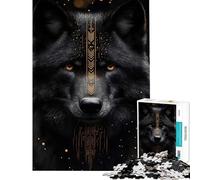 1000-piece Puzzle for Adults Black Wolf with Gold Design Fun Activities at Home Difficult Hard Impossible Game Suitable for Ages 14 And Up (50x75cm)