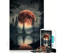 1000 Piece Puzzle For Adults Blood Moon Over Lake Clean Fit Decor, Brain Activity Fun, Cozy Time Play, Festive Leisure Gift (38x52cm)