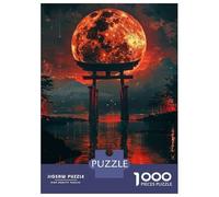 1000 Piece Puzzle for Adults, Blood Moon Torii Artwork, Mindfulness Activity, Idea, Durable Puzzle Pieces, 38x26cm/1000pcs