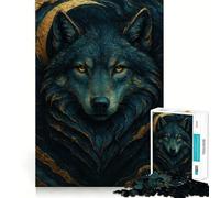 1000 Piece Puzzle For Adults Blue And Gold Wolf Portrait Clean Fit Decor, Brain Activity Fun, Cozy Time Play, Festive Leisure Gift (38x26cm)