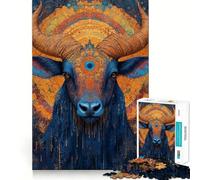 1000 Piece Puzzle For Adults Blue Bull with Third Eye Clean Fit Decor, Brain Activity Fun, Cozy Time Play, Festive Leisure Gift (38x26cm)
