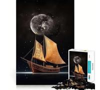 1000 Piece Puzzle For Adults Boat Night Moon Clean Fit Decor, Brain Activity Fun, Cozy Time Play, Festive Leisure Gift (38x52cm)
