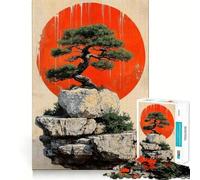 1000 Piece Puzzle For Adults Bonsai Tree And Red Sun Clean Fit Decor, Brain Activity Fun, Cozy Time Play, Festive Leisure Gift (50x75cm)