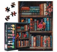 1000 Piece Puzzle for Adults Bookshelf - Jigsaw Puzzles 1000 Pieces Vintage Books, Hard Difficult Challenging Puzzle Blooming Flowers (27.5"x19.7"), Family Game Night Gift & Home Decor
