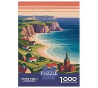 1000 Piece Puzzle for Adults, Bornholm Coastal Village Illustration Artwork, Creative Leisure Activity, Winter Indoor Entertainment, Durable Puzzle Pieces, 70x50cm/1000pcs