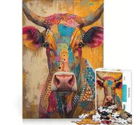 1000 Piece Puzzle For Adults Bright Cow Painted on His Head, Educational Game, Difficult Challenge, Enhance Love between Couples 38x52cm