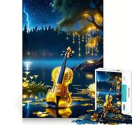 1000 Piece Puzzle For Adults Bright Glowing Violin Accurate Joint Fun Mental Skill Game Peace Time Play Xmas Art Gift (38x52cm)