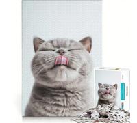 1000 Piece Puzzle For Adults British Shorthair Grey Cat Licking, Impossible Game, Staycation Kill Time, Birthday Present,Travel Gifts, 50x75cm