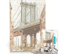 1000 Piece Puzzle For Adults Brooklyn Bridge Sketch, Educational Game, Difficult Challenge, Enhance Love between Couples 38x26cm