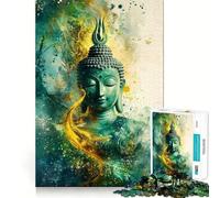 1000 Piece Puzzle For Adults Buddha Watercolor Art Clean Cut Piece Thinking Skill Game Calm Time Fun Xmas Scene Art (38x26cm)