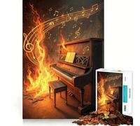 1000 Piece Puzzle For Adults Burning Piano with Musical Notes Clean Cut Piece Thinking Skill Game Calm Time Fun Xmas Scene Art (38x26cm)