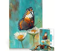 1000 Piece Puzzle For Adults Butterfly on Daisies Painting Clean Cut Piece Thinking Skill Game Calm Time Fun Xmas Scene Art (38x26cm)