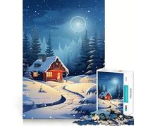 1000 Piece Puzzle For Adults Cabin in Winter at Night Clean Cut Piece Thinking Skill Game Calm Time Fun Xmas Scene Art (38x26cm)