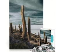 1000 Piece Puzzle For Adults Cactus Garden on Salar De Uyuni, Educational Game, Difficult Challenge, Enhance Love between Couples 50x75cm