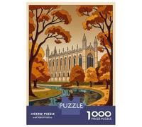 1000 Piece Puzzle for Adults, Cambridge England Autumn Scene Artwork, Mindfulness Activity, Seasonal Gift Choice, Durable Puzzle Pieces, 38x26cm/1000pcs