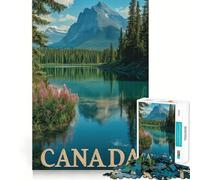 1000 Piece Puzzle For Adults Canada Wilderness - Majestic Mountains And Mirror Lake Travel Poster Clean Cut Piece Thinking Skill Game Calm Time Fun Xmas Scene Art (38x26cm)