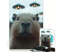 1000 Piece Puzzle For Adults Capybara with UFOs in The Background Clean Cut Piece Thinking Skill Game Calm Time Fun Xmas Scene Art (50x75cm)