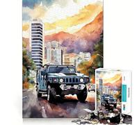 1000 Piece Puzzle For Adults Car Watercolor Clean Cut Piece Thinking Skill Game Calm Time Fun Xmas Scene Art (38x26cm)