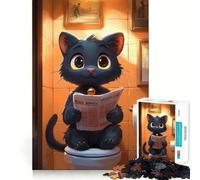 1000 Piece Puzzle For Adults Cartoon Cat Reading Newspaper on Toilet Clean Cut Piece Thinking Skill Game Calm Time Fun Xmas Scene Art (50x75cm)