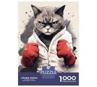 1000-piece Puzzle for Adults Cat Boxer Wearing Gloves Jigsaws for Adults Family Games Precision Cutting Unique Birthday And Xmas Gifts 70x50cm/1000pcs