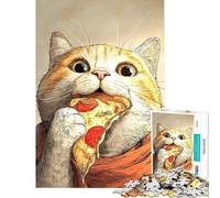 1000 Piece Puzzle For Adults Cat Eating Pizza Slice Illustration Jigsaw Puzzle Hands-on Game Hand Speed Race Deal As Gifts for The Whole Family (size 50x75cm)