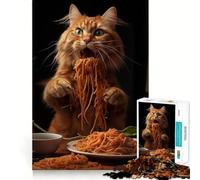 1000 Piece Puzzle For Adults Cat Eating Spaghetti Clean Cut Piece Thinking Skill Game Calm Time Fun Xmas Scene Art (38x26cm)