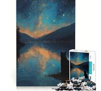 1000 Piece Puzzle For Adults Cat Gazing at Starry Lake, Educational Game, Difficult Challenge, Enhance Love between Couples 38x26cm