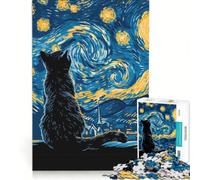 1000 Piece Puzzle For Adults Cat Gazing at Starry Night, Educational Game, Difficult Challenge, Enhance Love between Couples 38x26cm