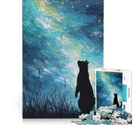 1000-piece Puzzle for Adults Cat Gazing at Starry Sky Painting, Impossible Game, For Family Fun, Unique Gifts for Birthday And Christmas 50x75cm