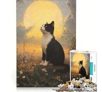 1000 Piece Puzzle For Adults Cat Gazing at The Moon, Educational Game, Difficult Challenge, Enhance Love between Couples 38x52cm