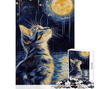 1000-piece Puzzle for Adults Cat Gazing at The Moon Relaxing Games But Fun And Humorous Toy Wall Decor Unique Birthday And Xmas Gifts (50X75cm)