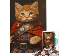 1000 Piece Puzzle For Adults Cat in Kilt for Educational Game Challenge Toy for Educational Game A Work of Art Great Gifts for Games (Size 50x75cm)