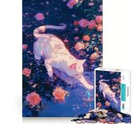 1000 Piece Puzzle For Adults Cat in Rose Garden Water Clean Cut Piece Thinking Skill Game Calm Time Fun Xmas Scene Art (50x75cm)