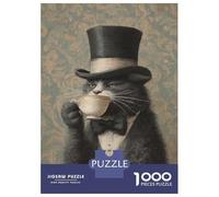 1000 Piece Puzzle for Adults, Cat in Top Hat with Tea Artwork, Mindfulness Activity, Festive Season Fun, Precision Cut Pieces, 70x50cm/1000pcs
