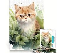 1000 Piece Puzzle For Adults Cat in Watercolor Clean Cut Piece Thinking Skill Game Calm Time Fun Xmas Scene Art (38x26cm)