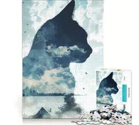1000 Piece Puzzle For Adults Cat Landscape Double Exposure, Educational Game, Difficult Challenge, Enhance Love between Couples 38x26cm