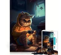 1000-piece Puzzle for Adults Cat Playing Video Games Fine Joint Fun Smart Challenge Fun Quiet Game Time Birthday Hobby Gift (38x52cm)