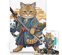 1000 Piece Puzzle For Adults Cat Samurai Warrior Japan Accurate Joint Fun Mental Skill Game Peace Time Play Xmas Art Gift (38x52cm)
