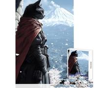 1000-piece Puzzle for Adults Cat Samurai with Mountain View Puzzles for Teenagers Staycation Kill Time Help The Brain Exercise Unique Birthday And Gifts (38x26cm)