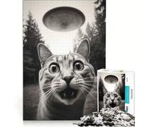 1000 Piece Puzzle For Adults Cat Scared By Ufo, Impossible Game, Staycation Kill Time, Birthday Present,Travel Gifts, 38x26cm